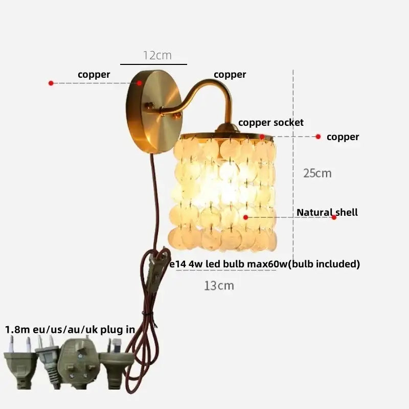 Vintage gold crystal wall light stair sconce with copper finish and cascading natural shells decorbites crystal vintage design