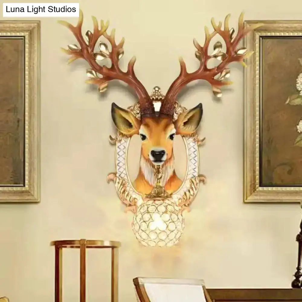 Vintage gold deer backplate crystal wall sconce with golden antlers e26 e27 light for bedroom decor