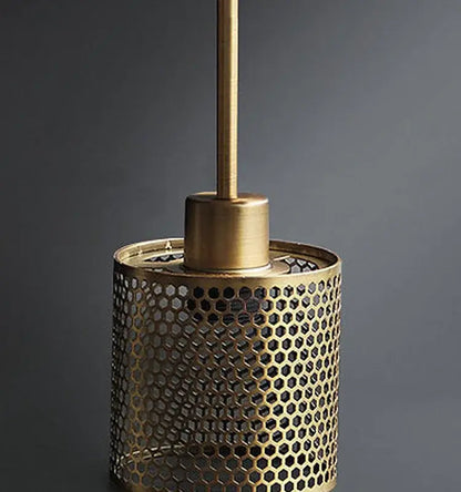 Brass honeycomb-patterned vintage gold mesh led wall sconce with cylindrical mesh shade and slender rod for decorbites led wall lighting
