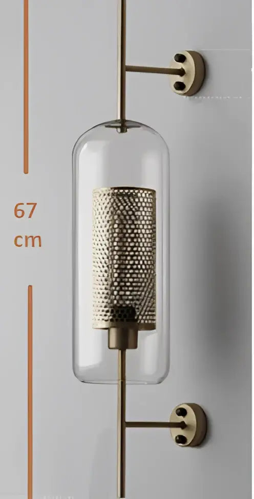 Vintage gold mesh led wall sconce with clear glass cylinder and brass mesh shade for bedroom decorbites led wall fixture