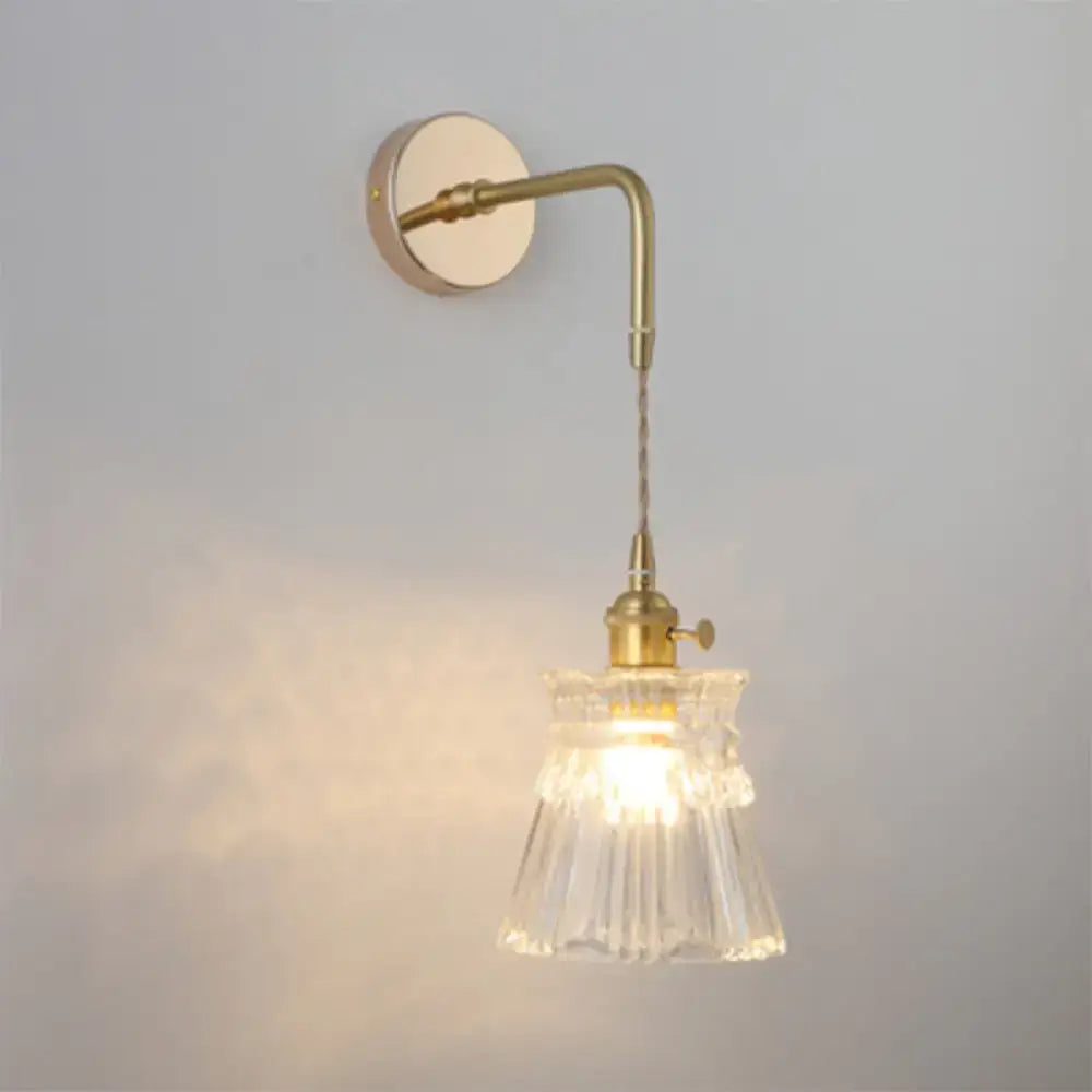 Decorbites vintage brass-finished wall light with clear fluted shaded glass wall light for bedside use