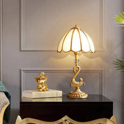 Decorbites™ classic style golden swan-shaped scalloped table lamp with beveled glass scalloped shade and brass base