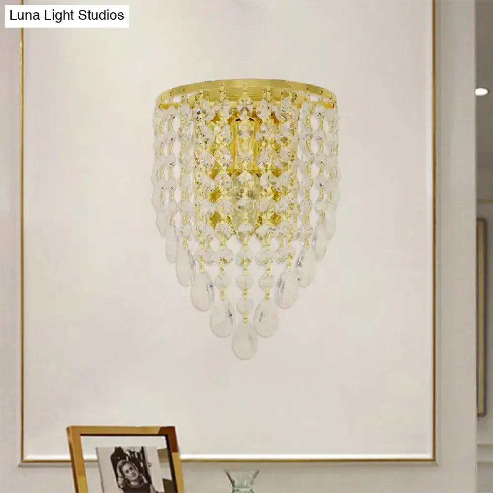 Vintage gold tapered wall mount bedroom light with clear crystal draping suitable for 220v-240v 110v-120v