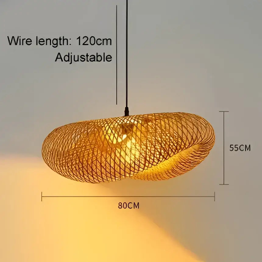Vintage golden bamboo led pendant light with handcrafted weave and adjustable 120cm wire providing warm illumination