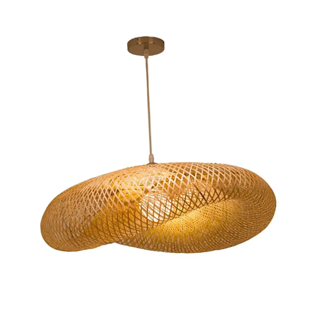 Vintage golden bamboo weave led pendant light with warm-toned oval bamboo shade and brass hardware for dining room