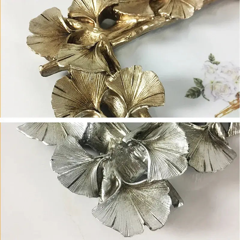 Vintage golden ginkgo leaf photo frame with silver and gold metallic decor featuring detailed veining by decorbites golden ginkgo