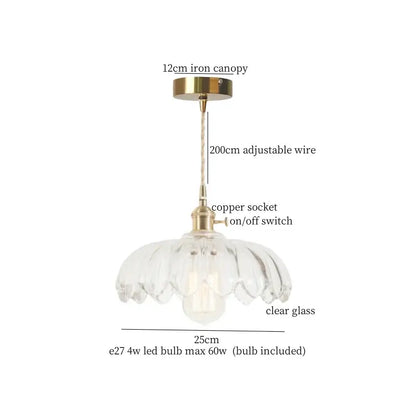 Vintage green brass glass led pendant light with clear glass shade, brass-finished canopy, and adjustable wire for kitchen use