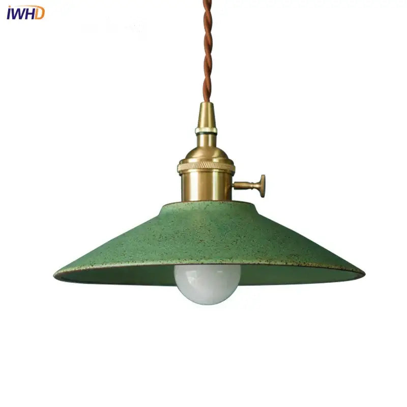 Vintage green ceramic led pendant lamp with brass fixture and twisted brown cord for dining room decorbites ceramic led pendant