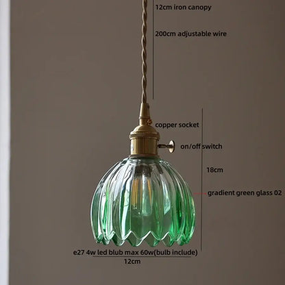 Vintage green glass led pendant light with copper socket and twisted iron canopy is a stylish kitchen brass fixture