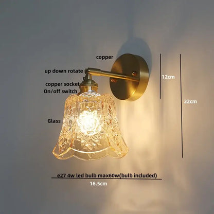 Vintage green glass led wall lights bedroom sconce with pull chain featuring copper base and ornate floral etched glass shade