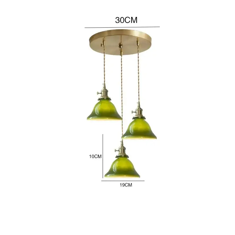 Vintage green glass pendant lamp with brass hardware and chain suspension ideal as an edison vintage pendant lamp