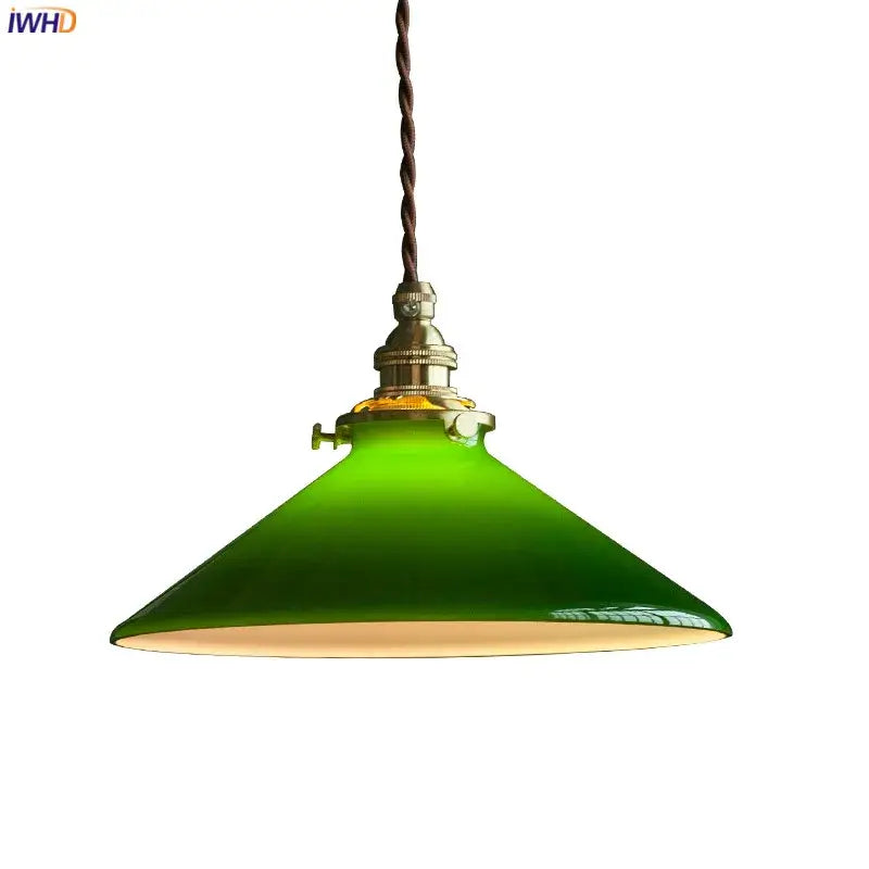 Vintage green glass pendant lamp with brass hardware and twisted brown cord ideal as edison vintage pendant lighting