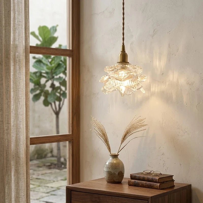 Vintage Green Glass Pendant Light With Brass Details - Decorbites