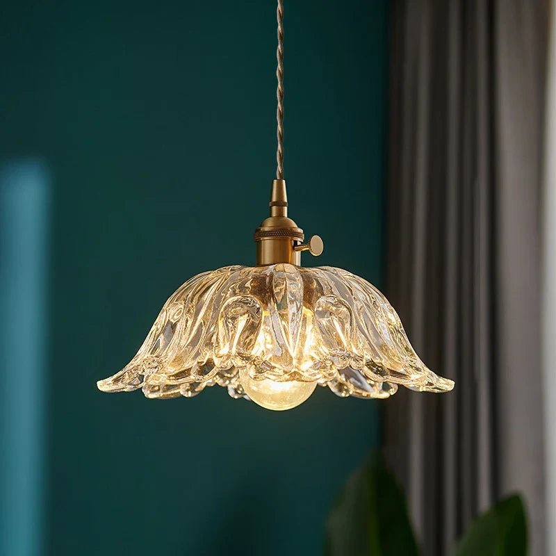 Vintage Green Glass Pendant Light With Brass Details - Decorbites