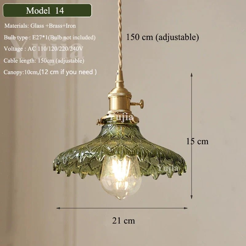 Vintage Green Glass Pendant Light With Brass Finish - Decorbites