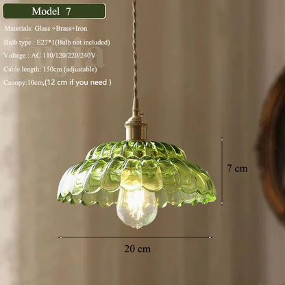 Vintage Green Glass Pendant Light With Brass Finish - Decorbites