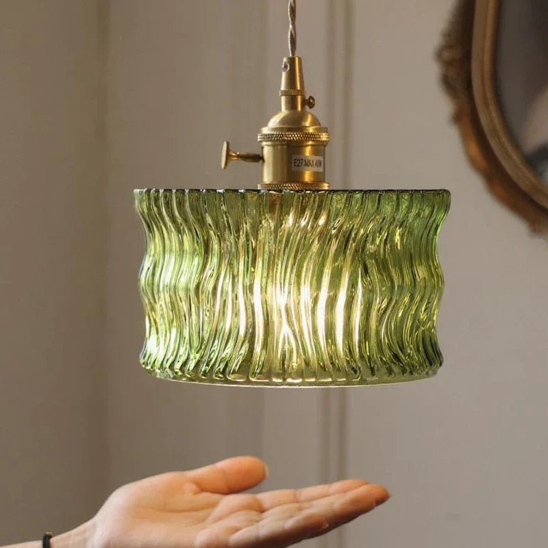 Vintage Green Glass Pendant Light With Brass Finish - Decorbites