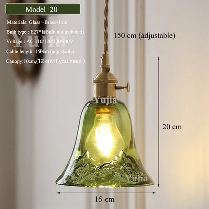 Vintage Green Glass Pendant Light With Brass Finish - Decorbites