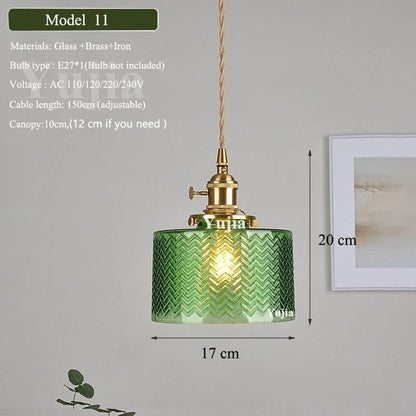 Vintage Green Glass Pendant Light With Brass Finish - Decorbites