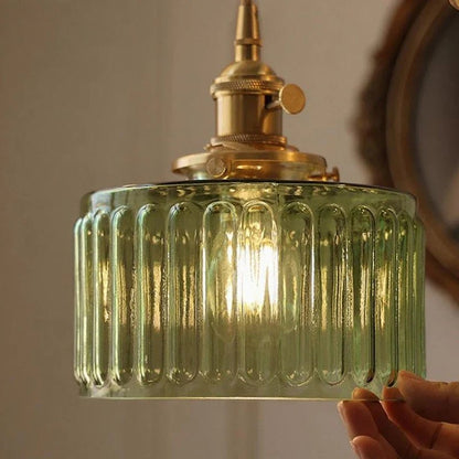 Vintage Green Glass Pendant Light With Brass Finish - Decorbites