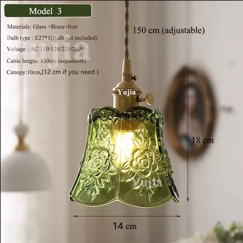 Vintage Green Glass Pendant Light With Brass Finish - Decorbites