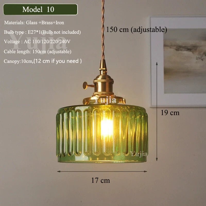 Vintage Green Glass Pendant Light With Brass Finish - Decorbites
