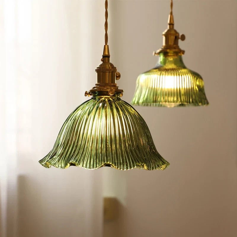 Vintage Green Glass Pendant Light With Brass Finish - Decorbites