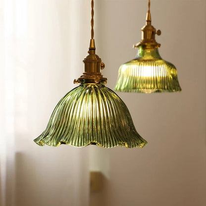 Vintage Green Glass Pendant Light With Brass Finish - Decorbites