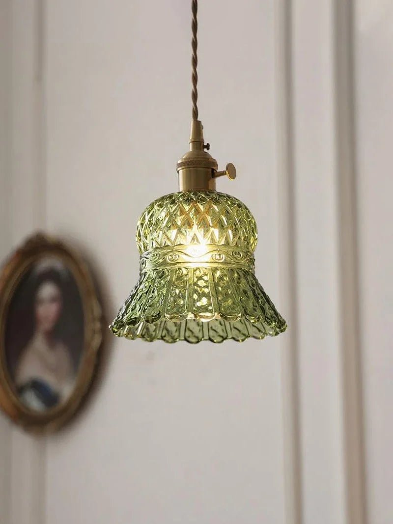 Vintage Green Glass Pendant Light With Brass Finish - Decorbites