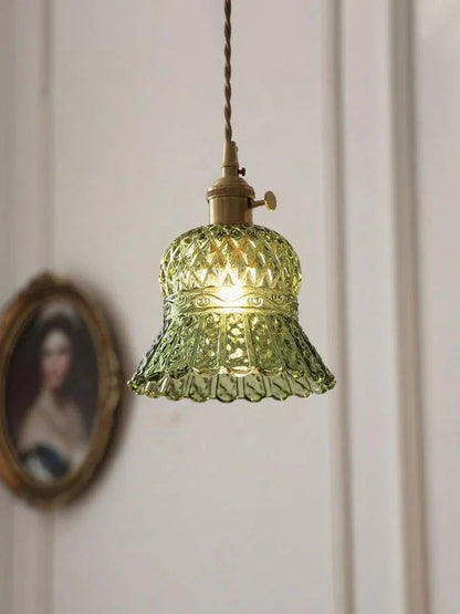 Vintage Green Glass Pendant Light With Brass Finish - Decorbites