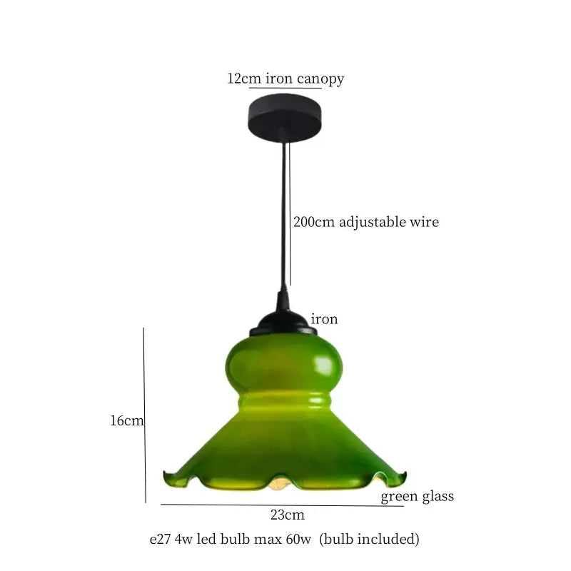 Vintage green lotus led pendant light with green glass shade iron 12cm canopy and adjustable wire for dining room