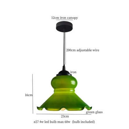 Vintage green lotus led pendant light with green glass shade iron 12cm canopy and adjustable wire for dining room
