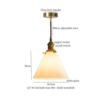 Vintage green lotus led pendant light with brass iron canopy, adjustable copper wire, and white glass shade for dining room