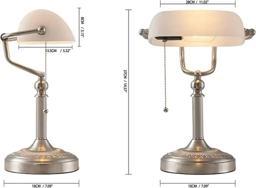 Antique-style silver desk lamp with frosted glass shade and ornate base vintage decorbites glass bankers desk lamp