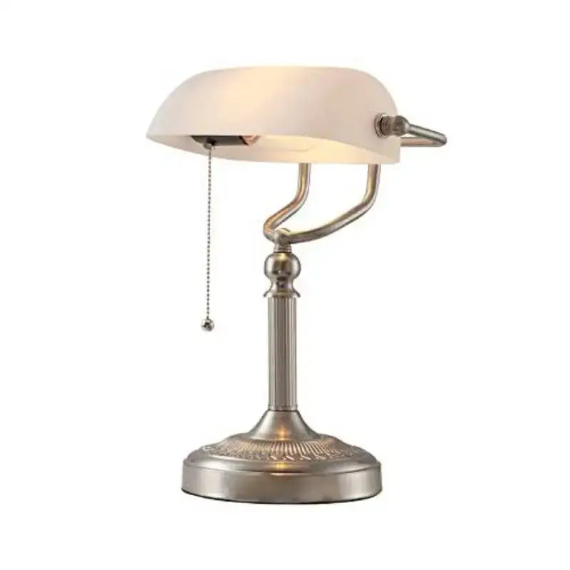 Vintage green and white glass bankers desk lamp with antique brass finish frosted glass shade and adjustable arm decorbites glass bankers