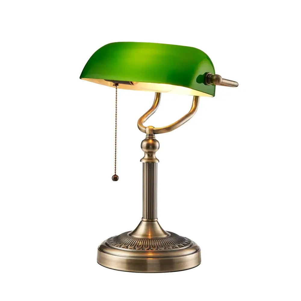 Vintage green and white glass bankers desk lamp with brass base and translucent shade ideal for bedroom decorbites glass bankers