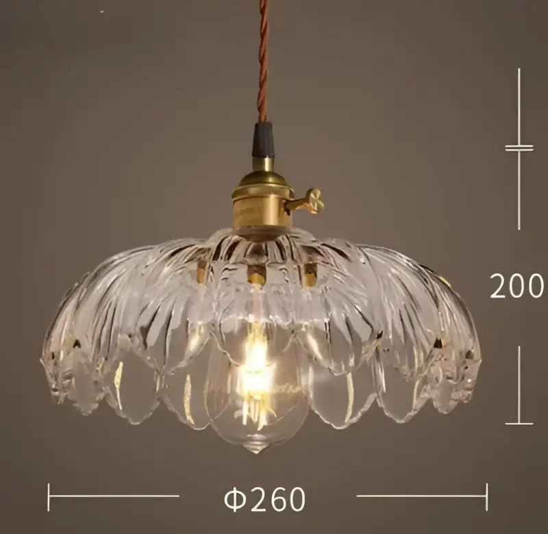 Vintage hand blown glass pendant lights with clear glass pendant and brass fixture featuring exposed bulb for living room