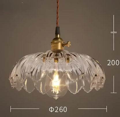 Vintage hand blown glass pendant lights with clear glass pendant and brass fixture featuring exposed bulb for living room