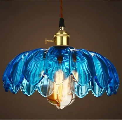 Blue glass pendant light with brass fixture and exposed bulb vintage hand blown glass pendant lights for living room