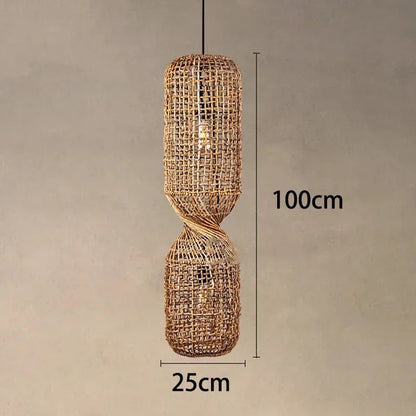 Vintage Hand-Woven Brown Rattan Cylinder Pendant Light - Decorbites