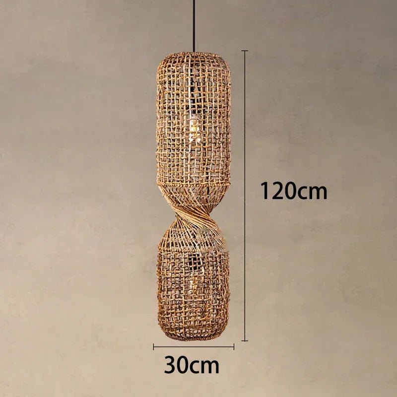 Vintage Hand-Woven Brown Rattan Cylinder Pendant Light - Decorbites