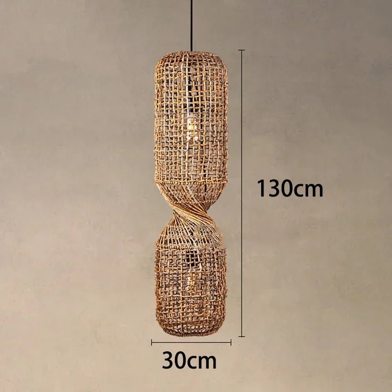 Vintage Hand-Woven Brown Rattan Cylinder Pendant Light - Decorbites