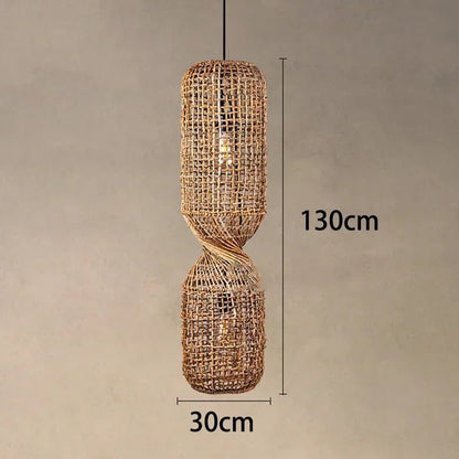 Vintage Hand-Woven Brown Rattan Cylinder Pendant Light - Decorbites
