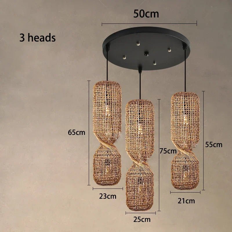Vintage Hand-Woven Brown Rattan Cylinder Pendant Light - Decorbites