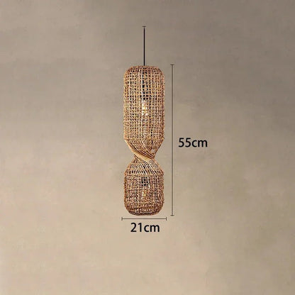 Vintage Hand-Woven Brown Rattan Cylinder Pendant Light - Decorbites