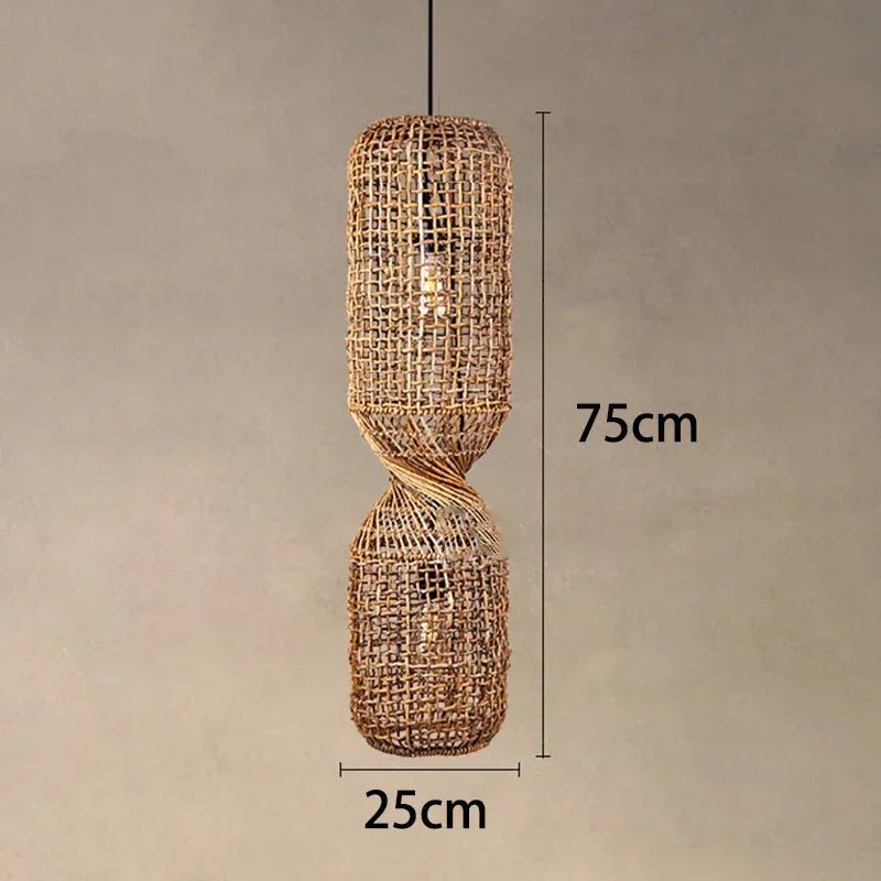 Vintage Hand-Woven Brown Rattan Cylinder Pendant Light - Decorbites