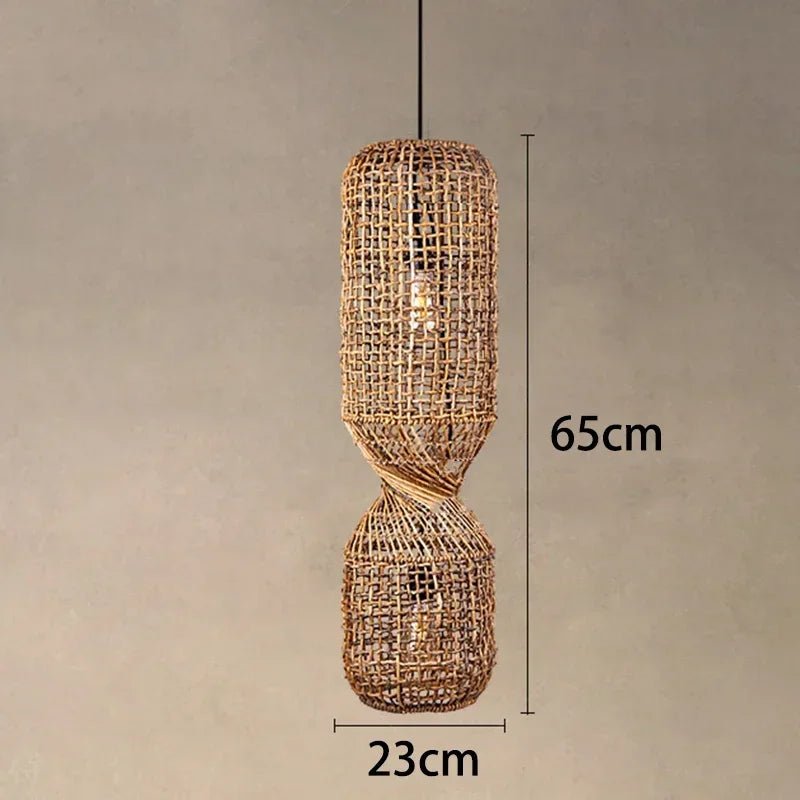 Vintage Hand-Woven Brown Rattan Cylinder Pendant Light - Decorbites