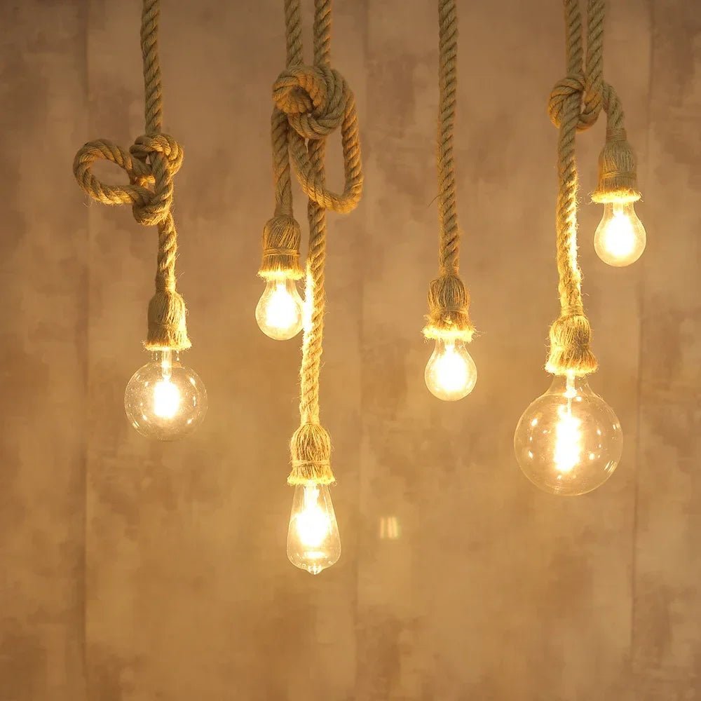Vintage Hemp Rope Industrial Pendant Light - Decorbites