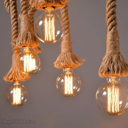 Vintage Hemp Rope Industrial Pendant Light - Decorbites