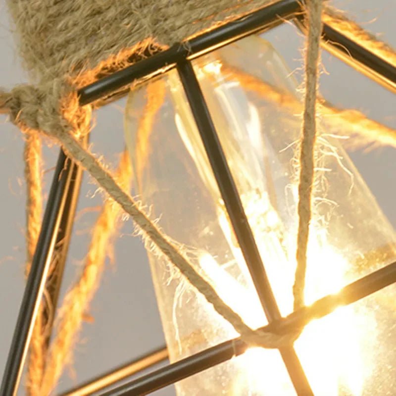 Vintage Hemp Rope Iron Pendant Light in Black - Decorbites